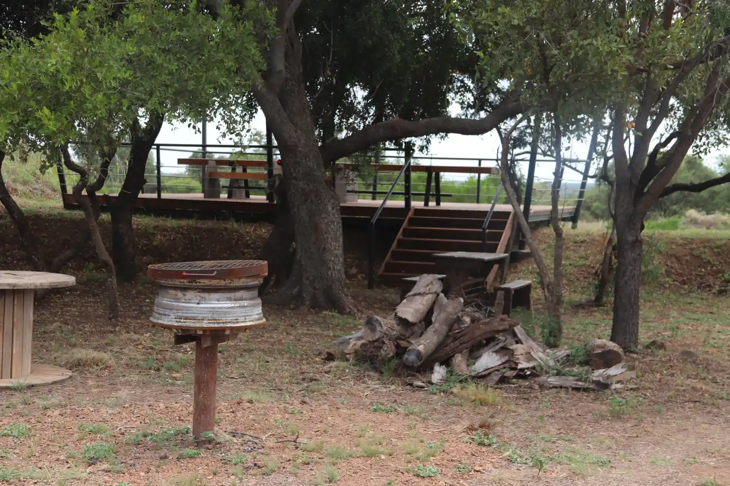 A braai area with logs and a braai.